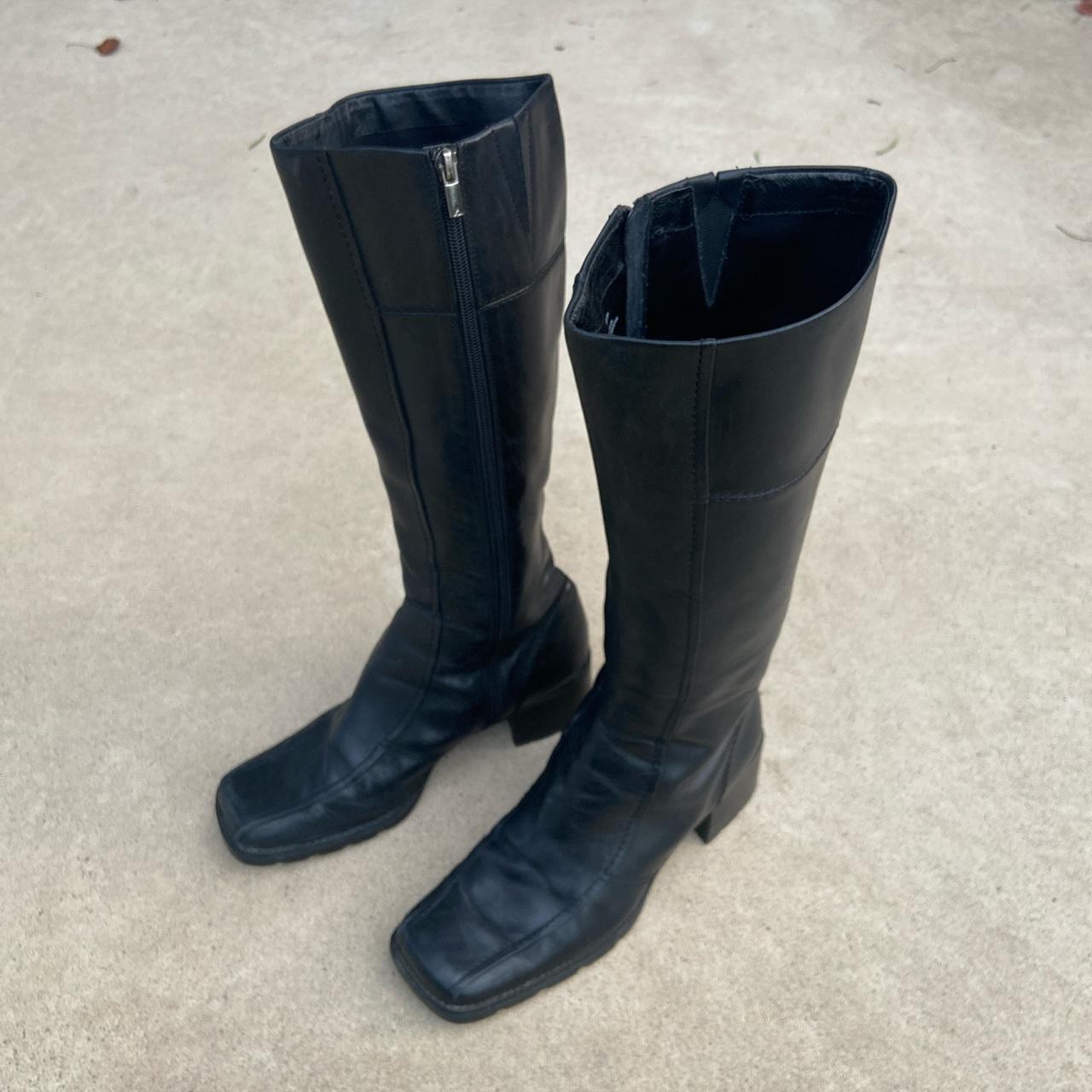 Black Vintage Boots 90s Knee High With Square Toe Depop   P0 