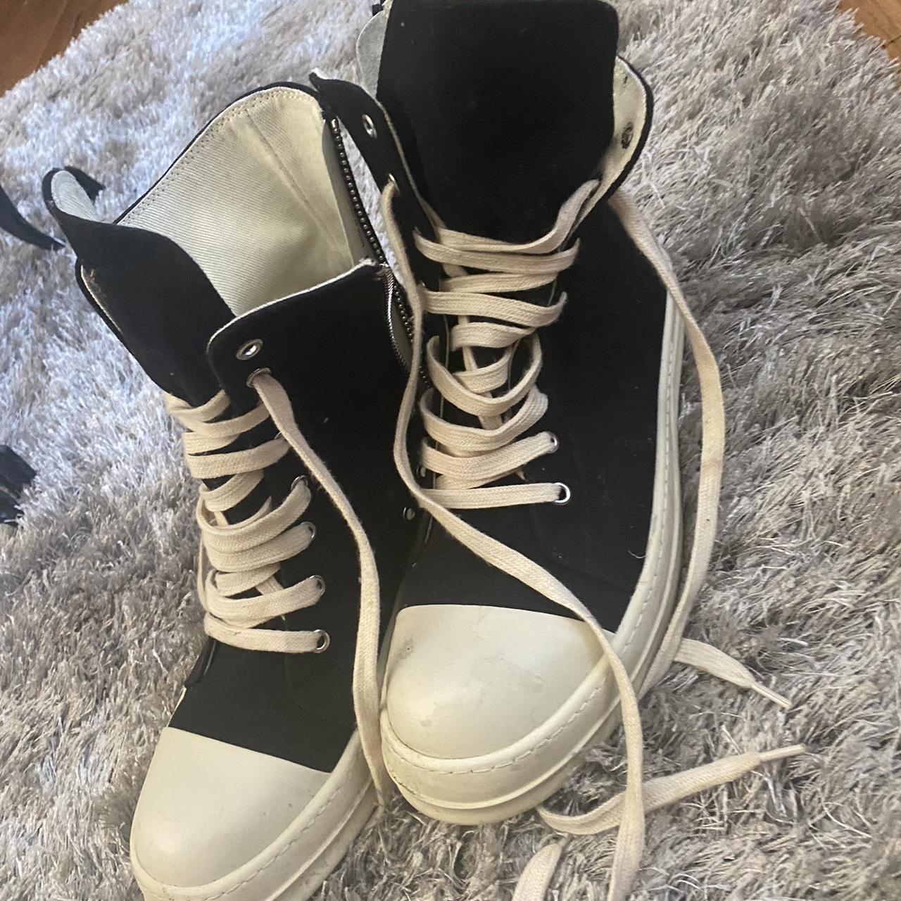 Rick Owens Men's Black and Cream Trainers | Depop