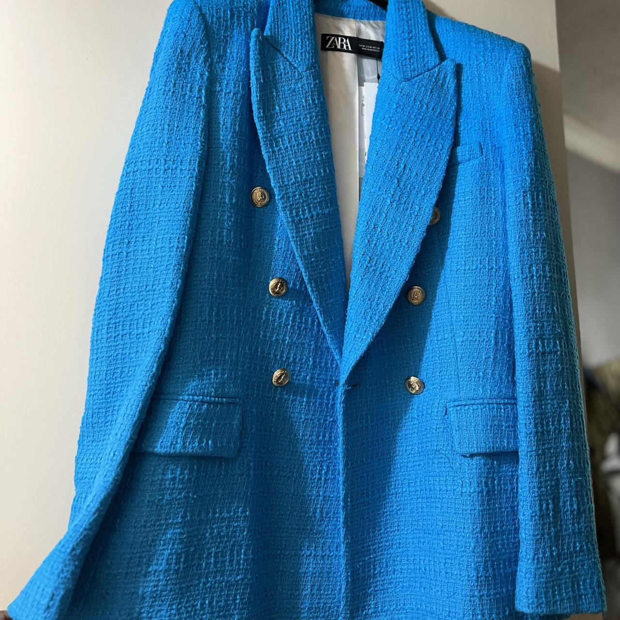 Zara Blogger orders Blue Cropped Tweed Textured Blazer. Like New.