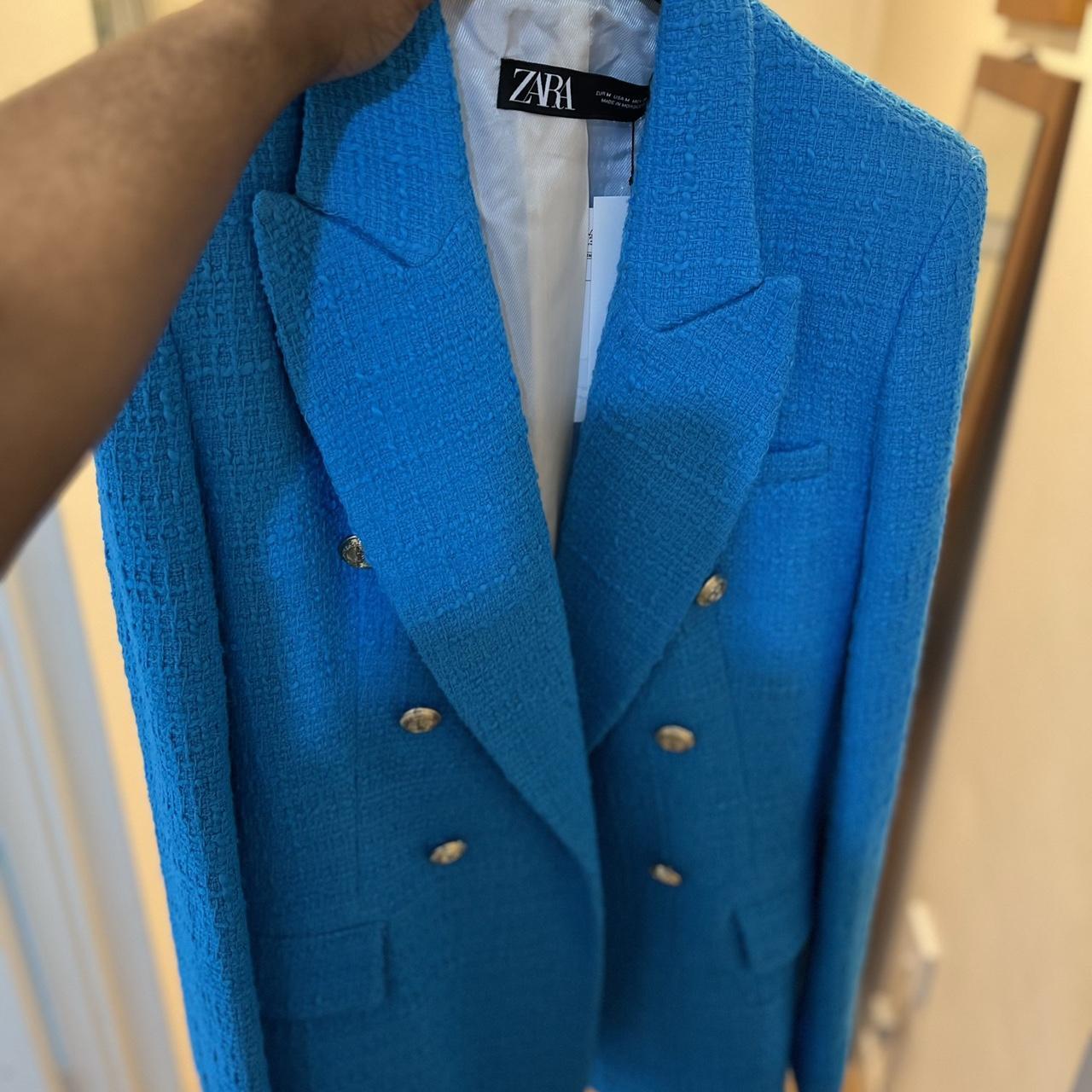 Double Breasted Blazer Blue Tweed Blazer Zara Zara Blue Textured