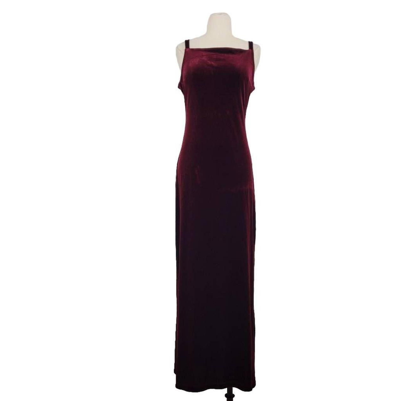 Vintage 90s Y2K Maroon Velvet Sexy Maxi Pencil... - Depop