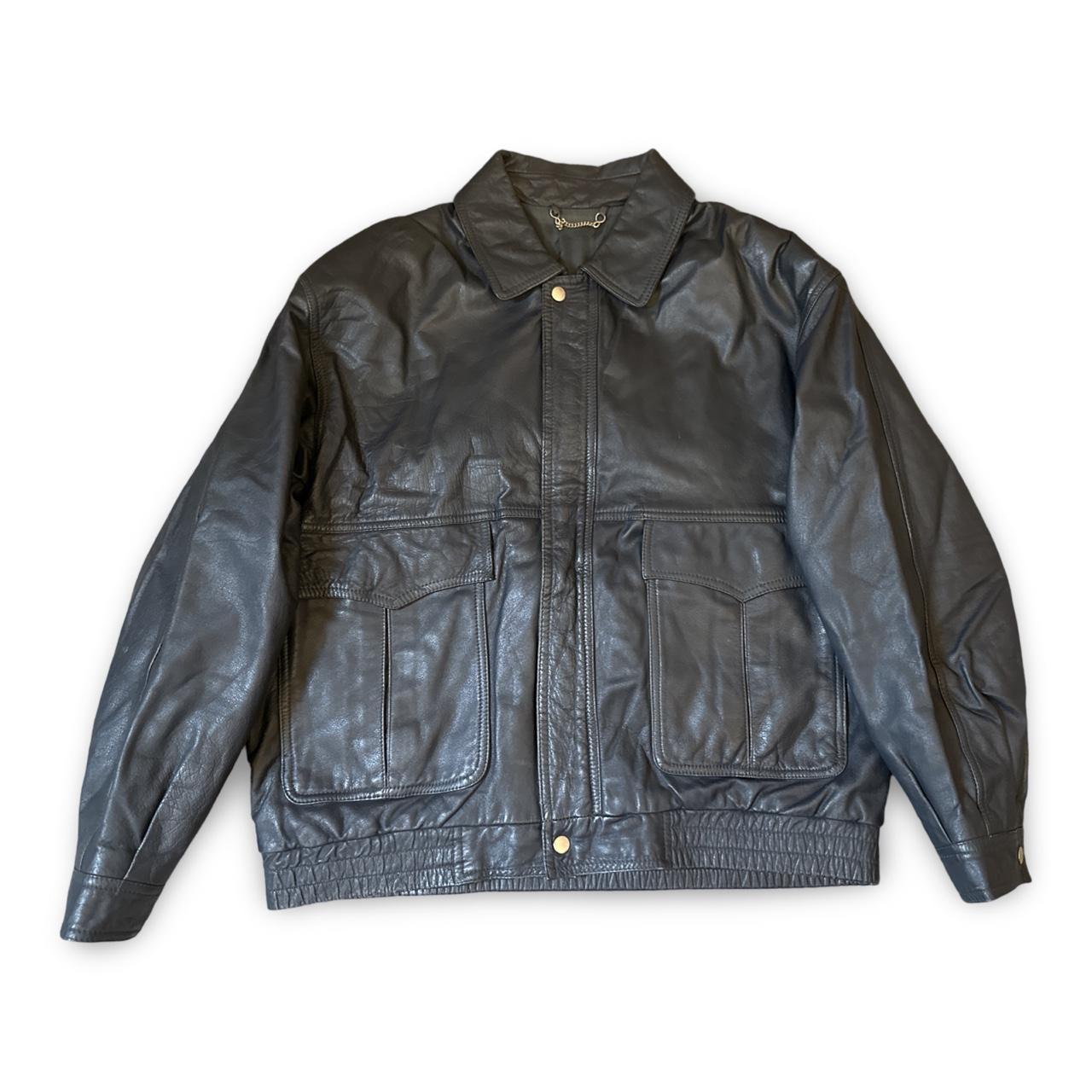St Michael Leather Bomber Jacket Full Zip 90s Retro | Depop