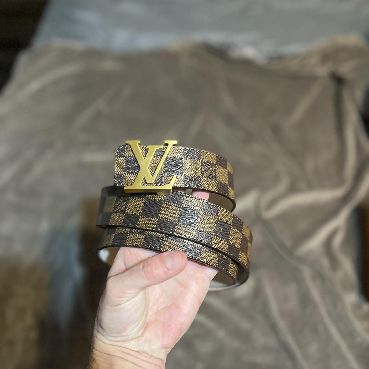 New men’s Louis Vuitton belt, brown with gold LV... - Depop