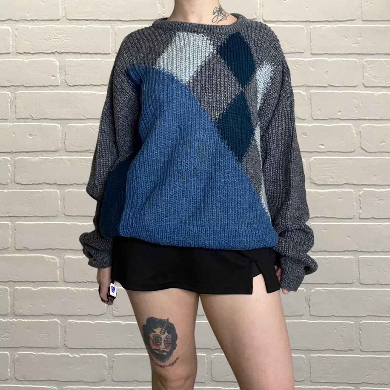 Vintage color block graphic sweater Crew neckline -... - Depop