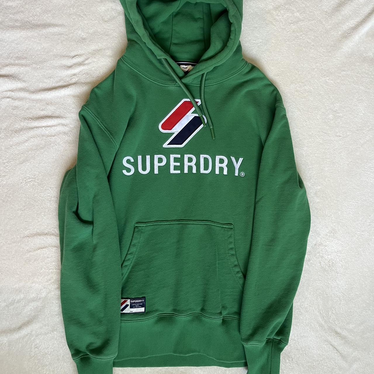 Medium Green Superdry Hoodie, worn a few times - Depop