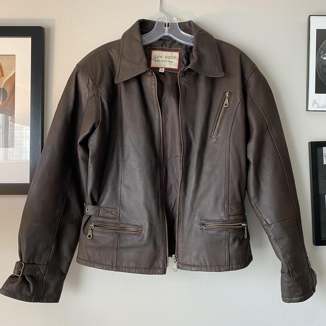 Brown leather jacket vintage 100% leather in amazing... - Depop