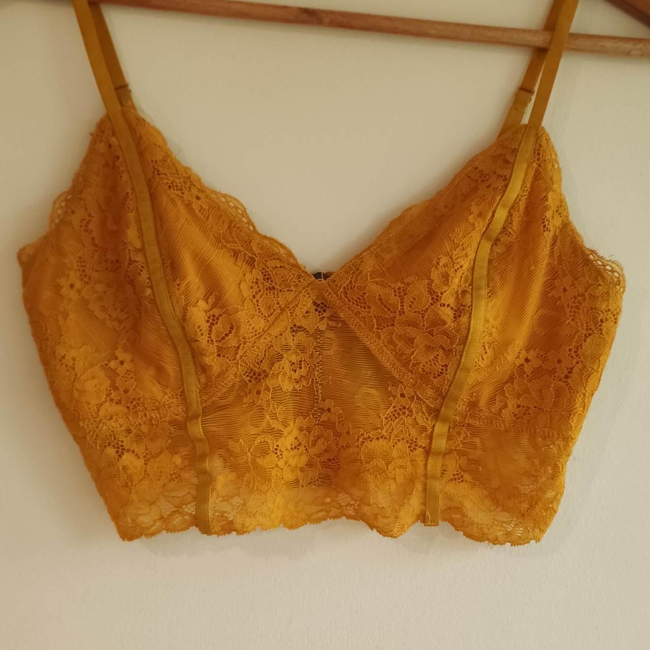  Yellow lace bralette with zip , - UK8/X, model is