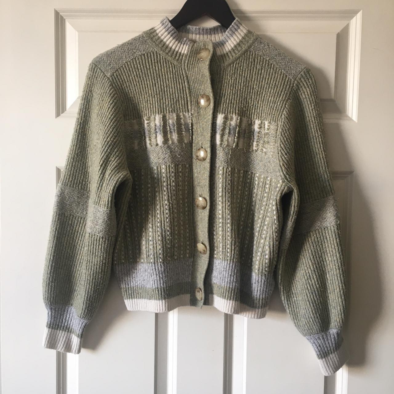 & Other Stories Women's Cream and Green Cardigan | Depop