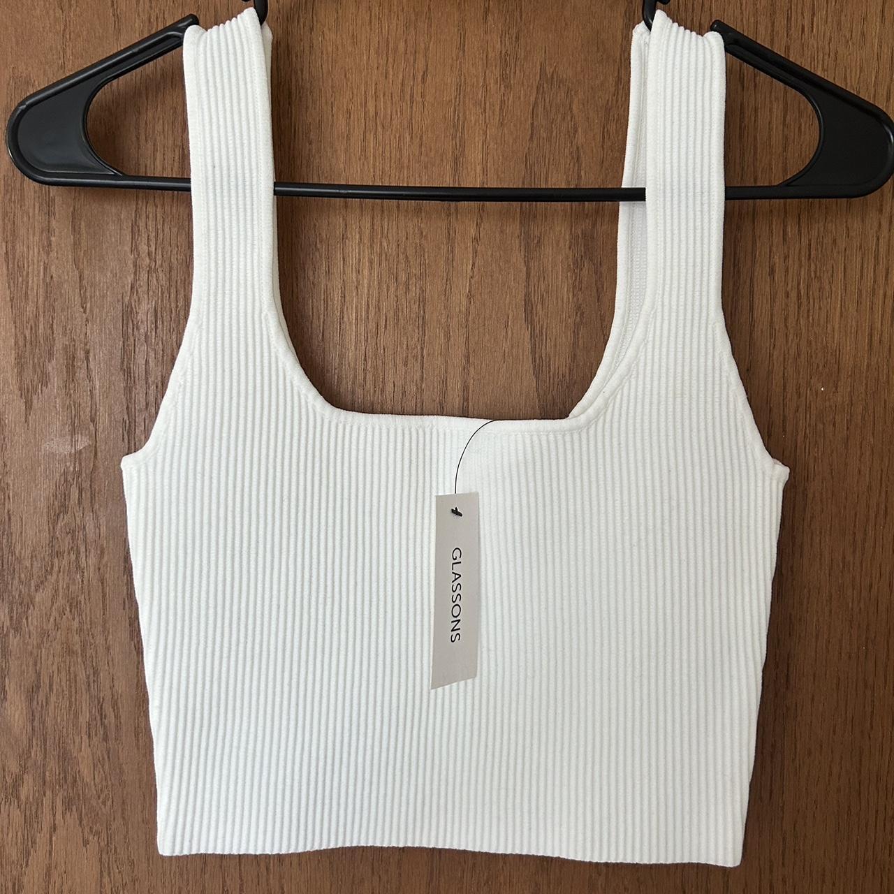 Glassons white ribbed square neck cropped tank.... - Depop