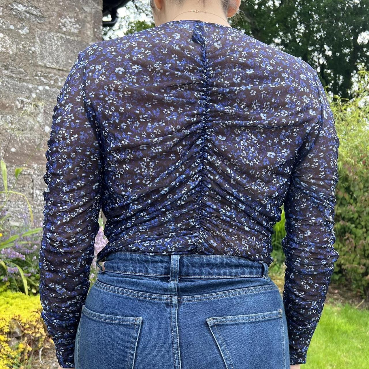 Blue floral, mesh Bodysuit. Size XL from H&M. Fits... Depop