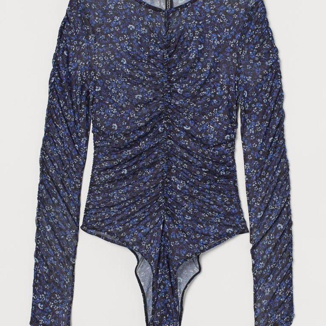 Blue floral, mesh Bodysuit. Size XL from H&M. Fits... Depop