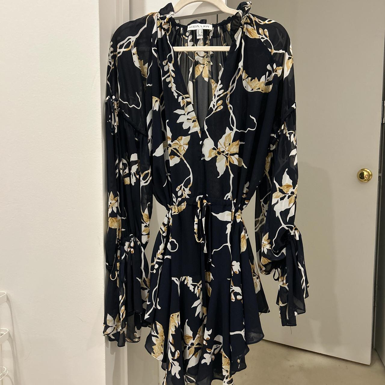 SHONA JOY Play suit Black, white and yellow floral... - Depop