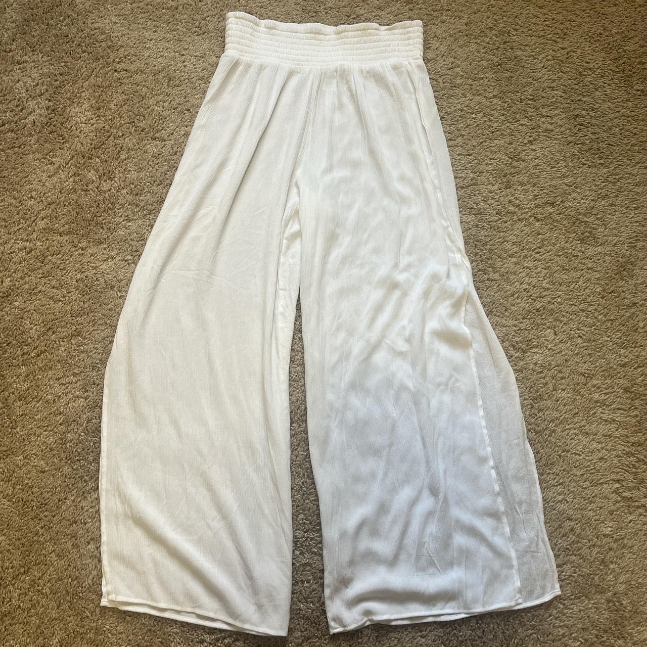 High waisted White linen beach pants See through... Depop