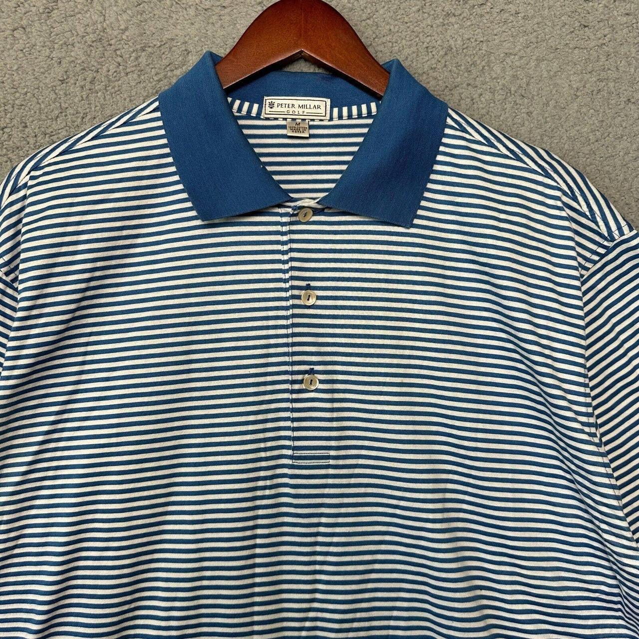 Peter Millar Men's Blue and White Polo-shirts | Depop