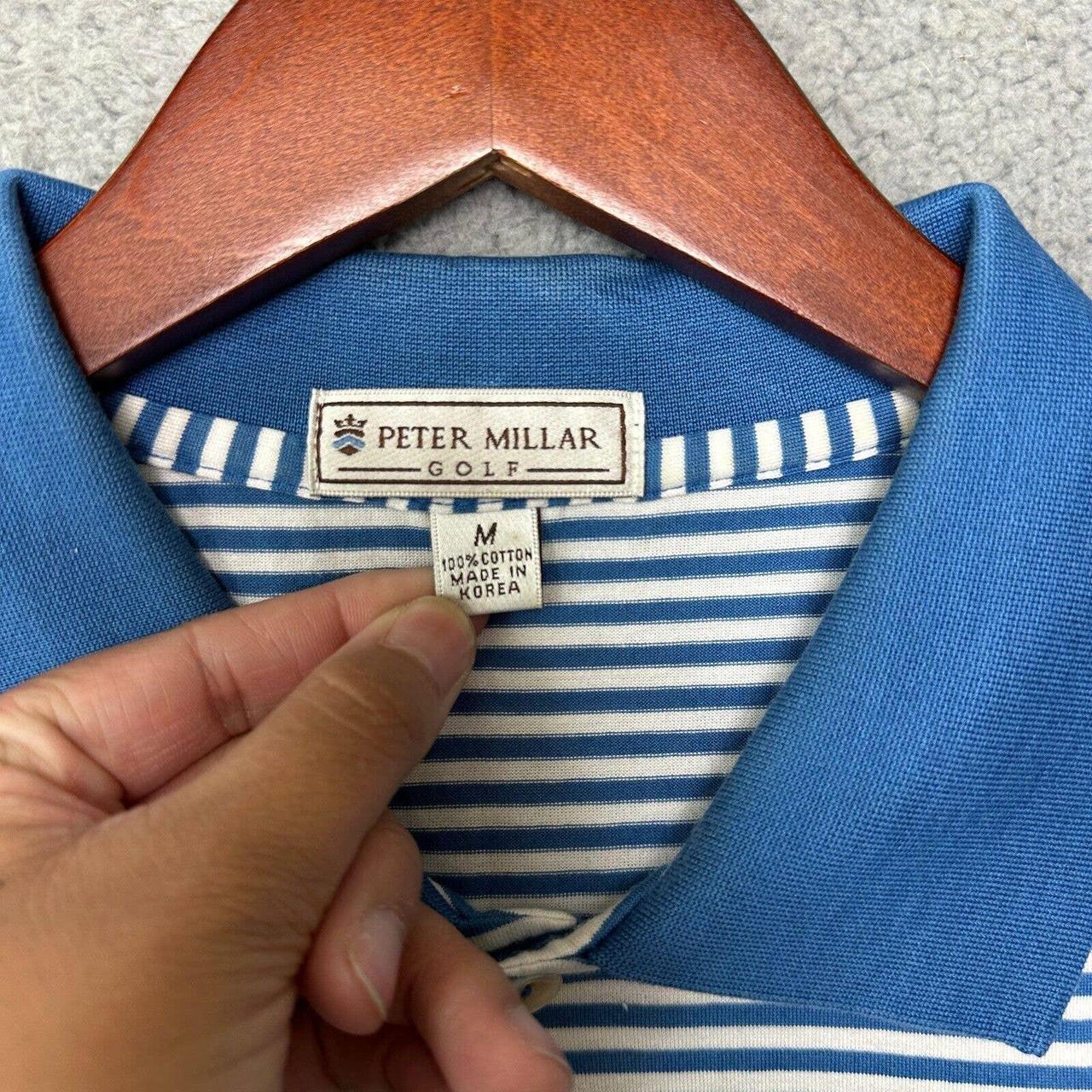 Peter Millar Men's Blue and White Polo-shirts | Depop