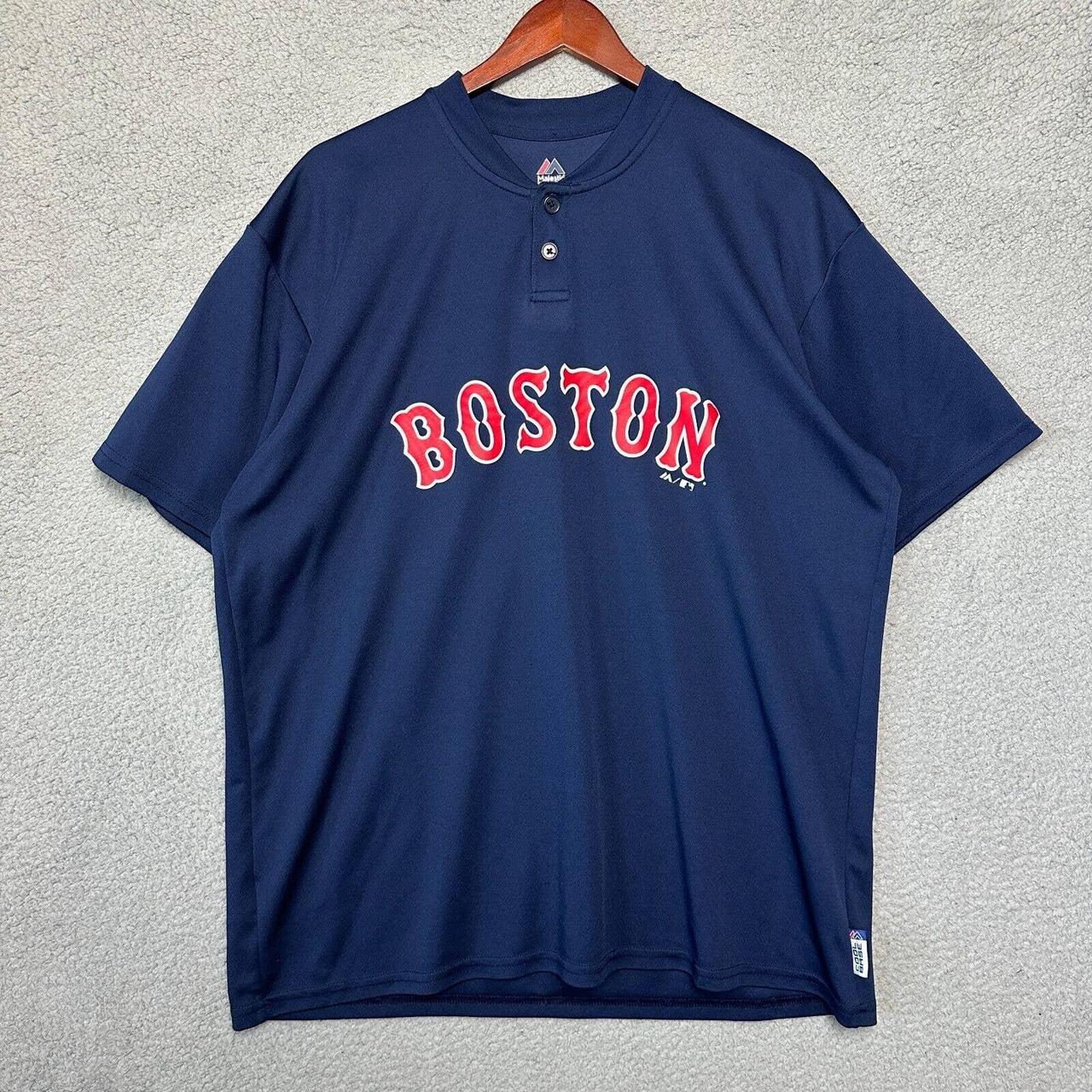 Boston Red Sox Jersey Mens Extra Large Blue Henley - Depop
