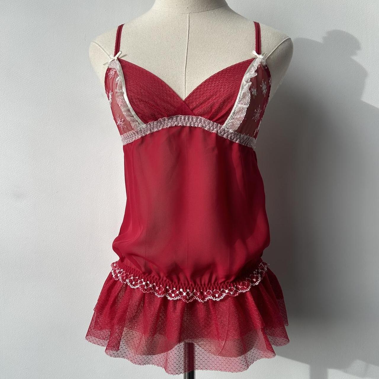 dainty sheer red babydoll cami top with cutest... Depop