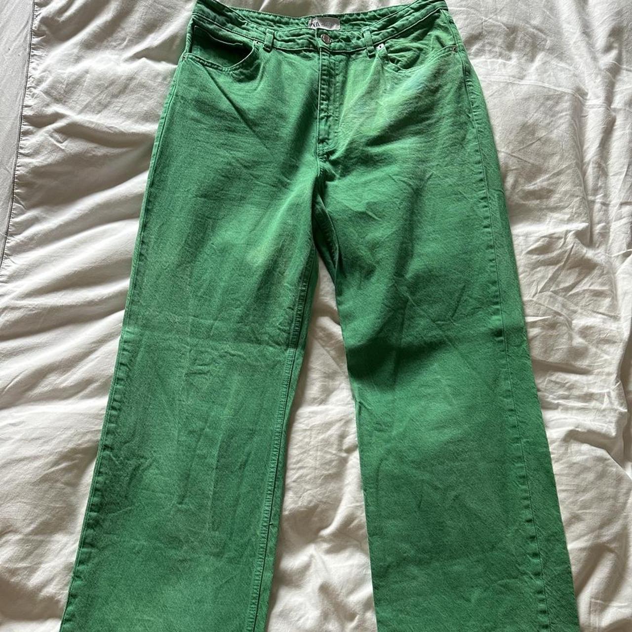 Green Zara full length wide leg jeans. Only worn a... Depop