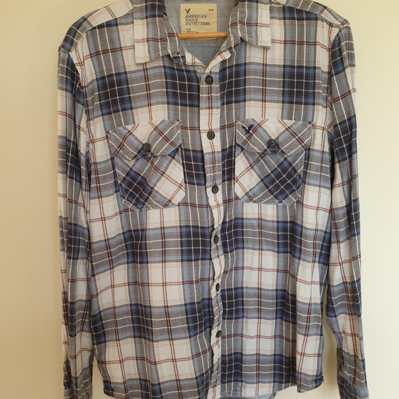 American Eagle Cotton Check Shirt Colour: Blue,... - Depop