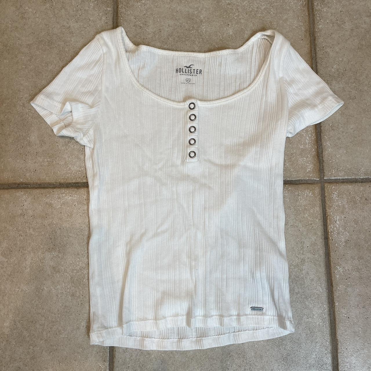 Hollister white short sleeve, with buttons at Depop