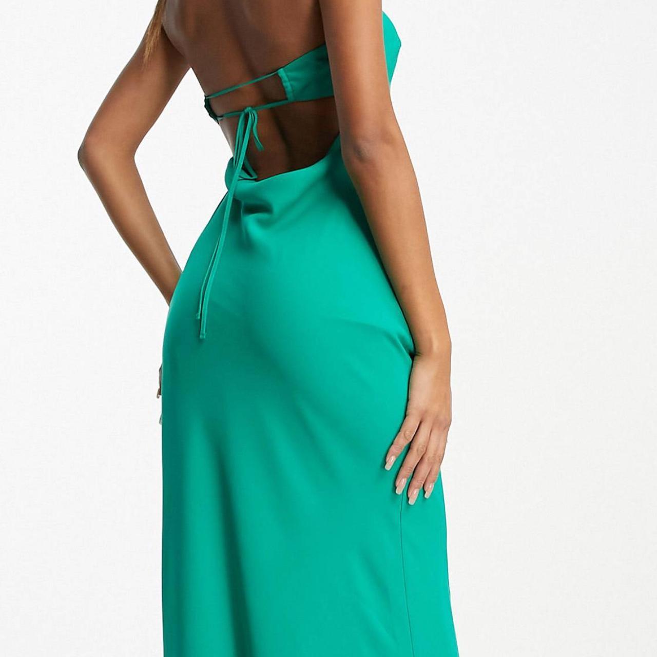 ASOS DESIGN bandeau bias maxi dress with cowl back and tie detail in bright  green