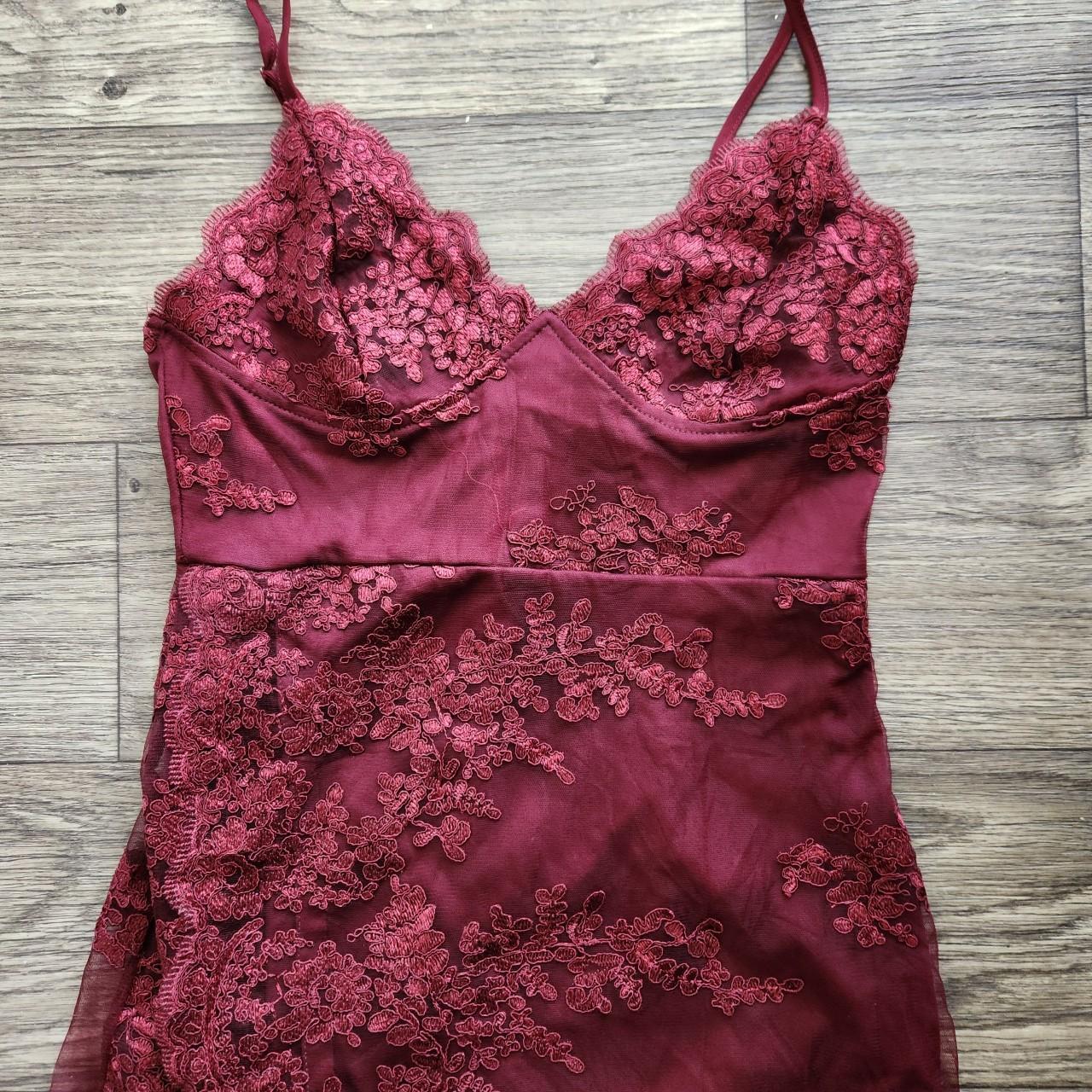 Fashion Nova A Night In Tokyo Burgundy Maxi Lace... Depop