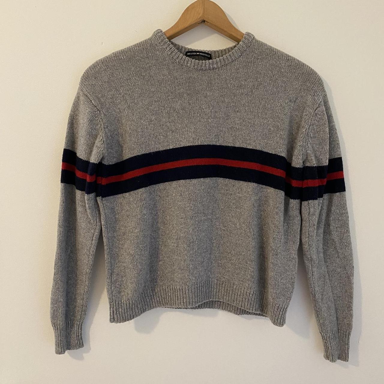 Brandy Melville grey sweater / jumper with navy and... Depop