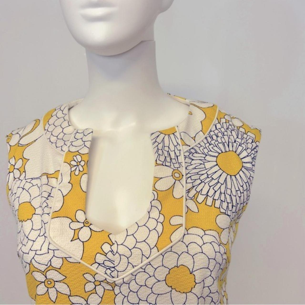 Trina Turk Women's Yellow and White Dress Depop
