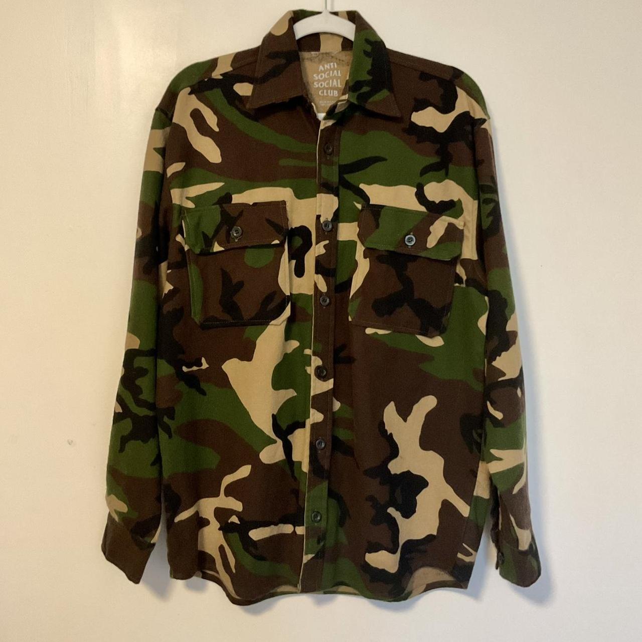 Anti Social Social Club Pink Logo Camo Flannel Shirt... - Depop