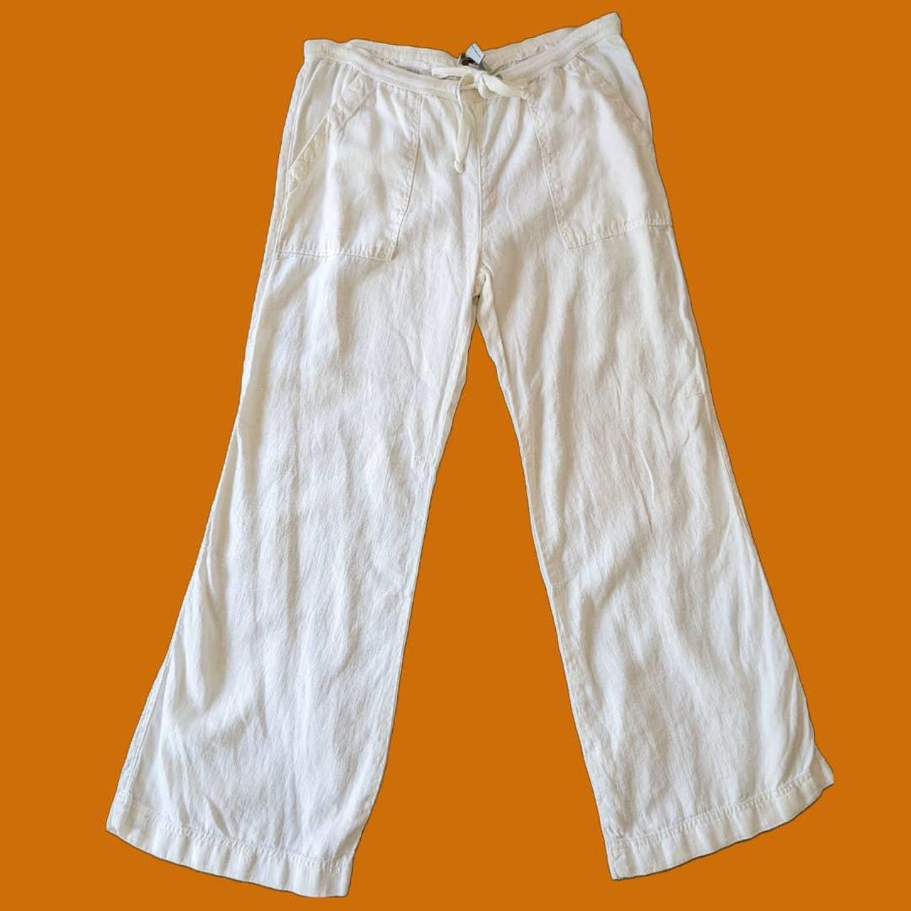 White linen pull on draw string pants with pork chop... - Depop