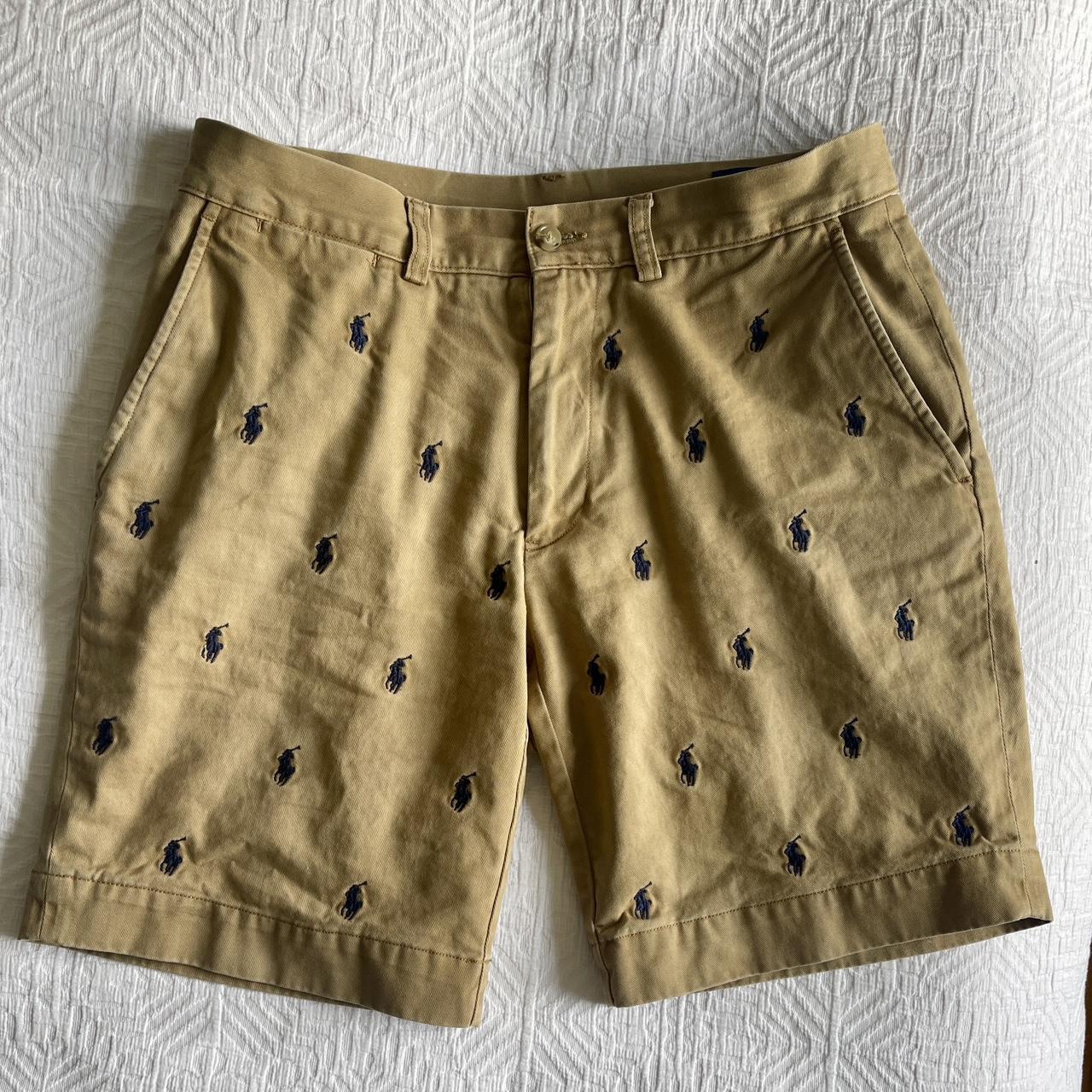 Polo Ralph Lauren tan shorts logo all over 32. Depop