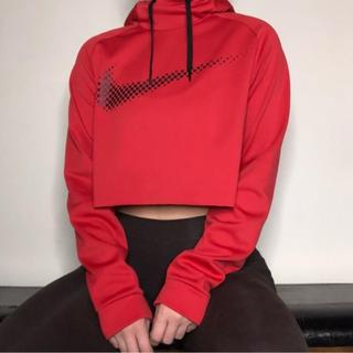 Nike Therma Fit Raw Hem Crop Hoodie Red Black Size Depop