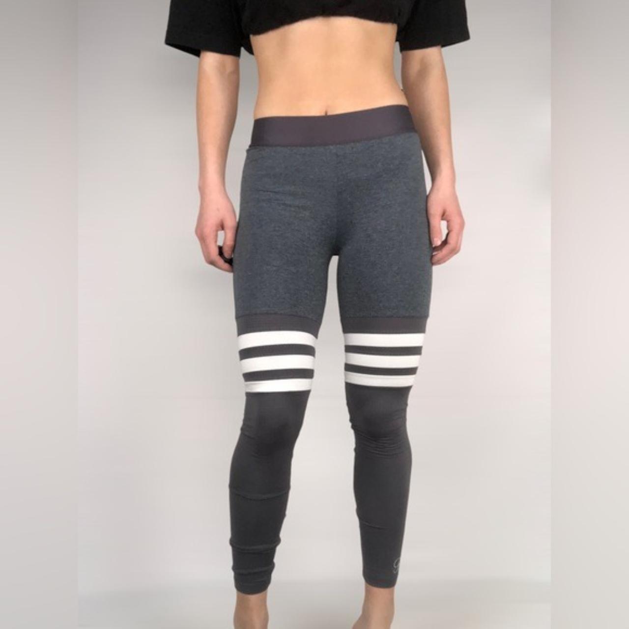 Bombshell Sportswear *In Light Gray* White Stripe Thigh High Leggings Large
