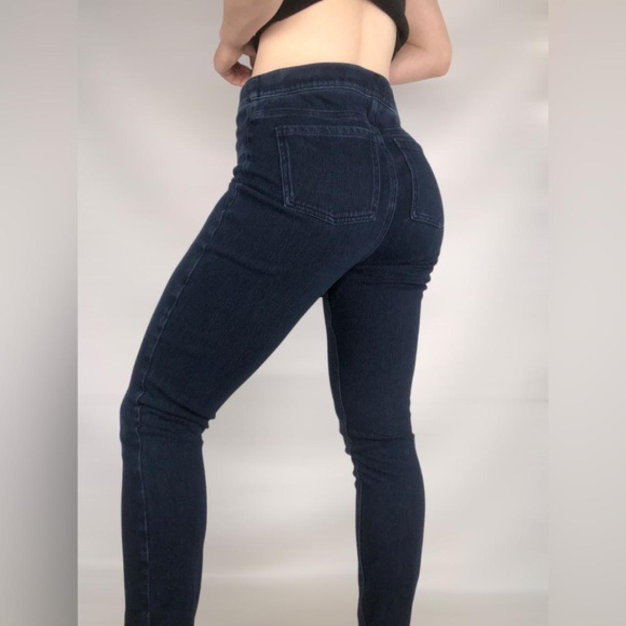 SPANX Jean-ish Ankle Denim Leggings in Dark Blue... - Depop