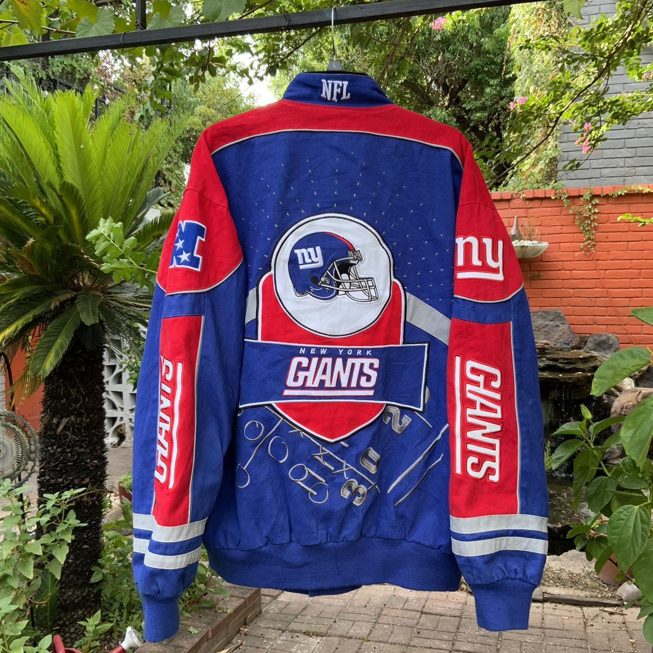 Vintage 90s Logo 7 New York Giants jacket in blue. - Depop