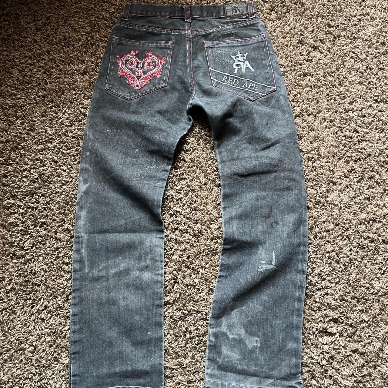 Men's Black and Red Jeans | Depop