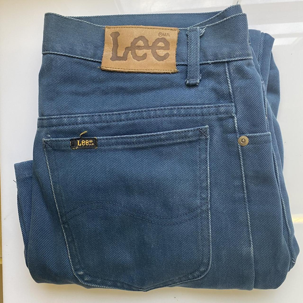 Vintage Lee Navy/Dark Aqua Jeans Size 32... - Depop