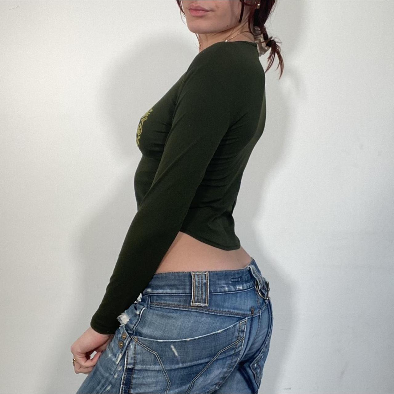 cutest dark green long sleeve top with yellow floral... - Depop
