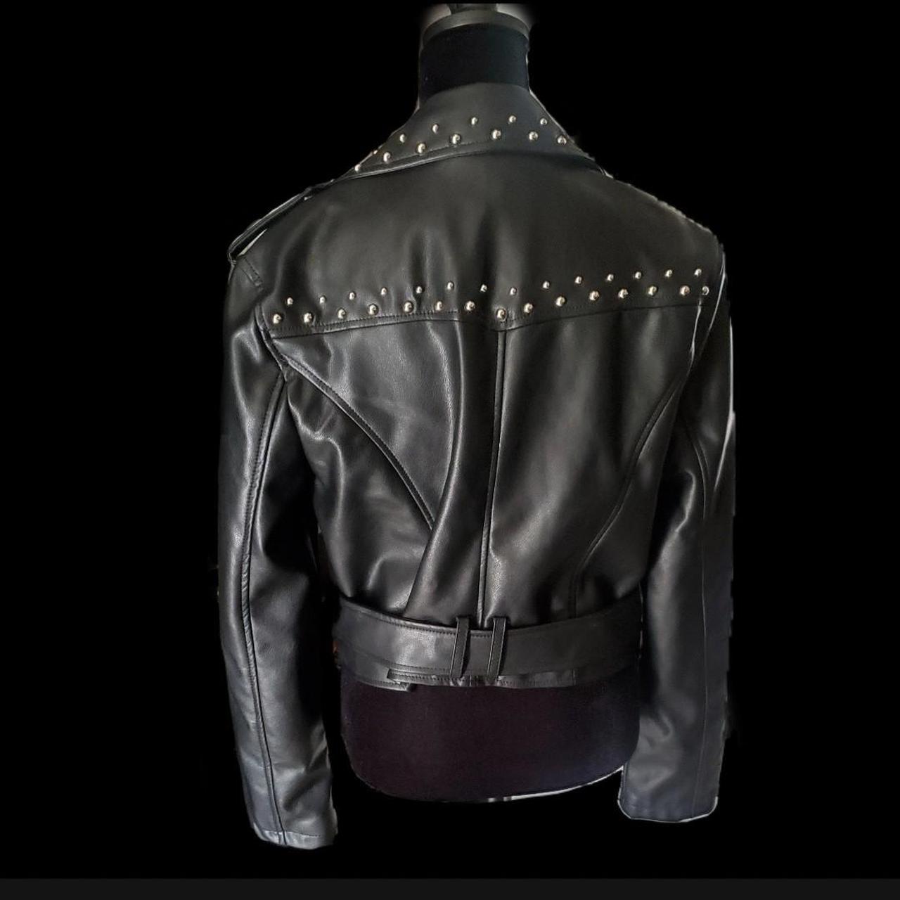 Studded faux leather jacket Size M Pockets on both... - Depop