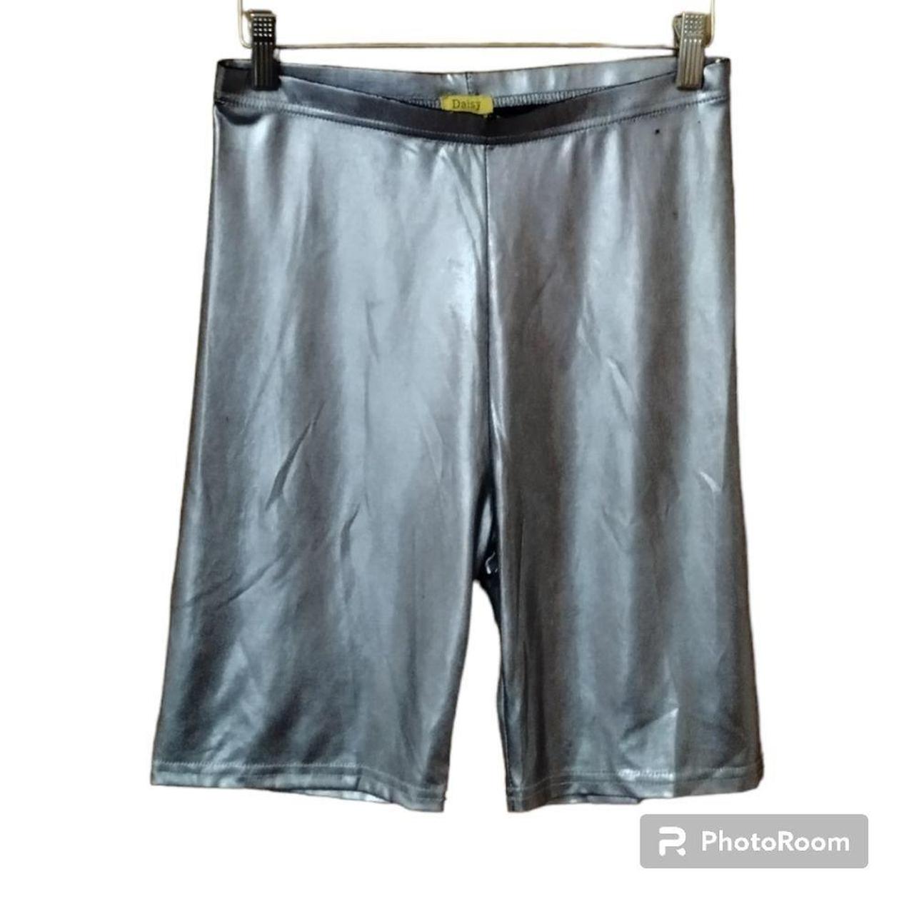 Metallic silver clearance biker shorts