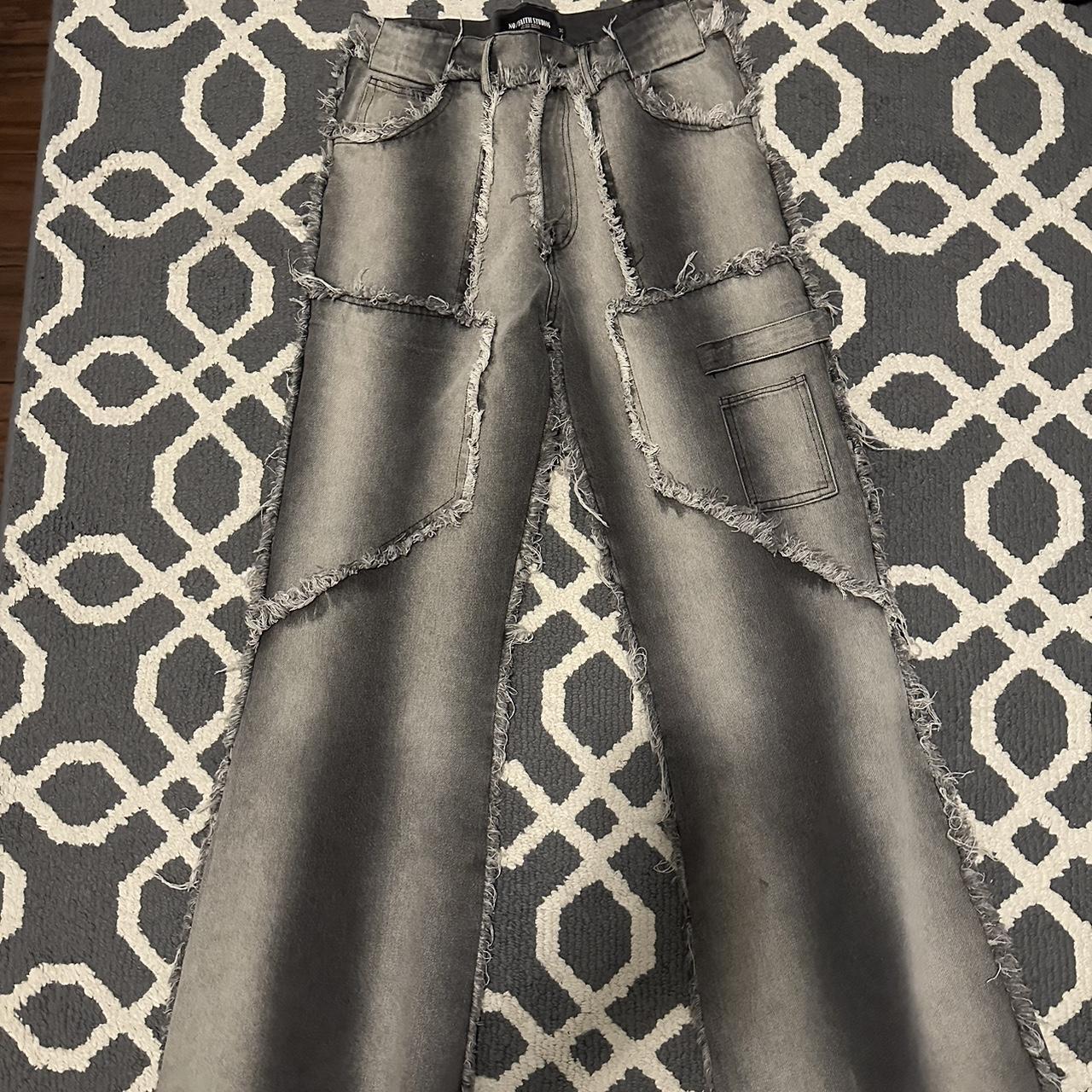 nofaithstudios flared denim stone wash grey tried... - Depop