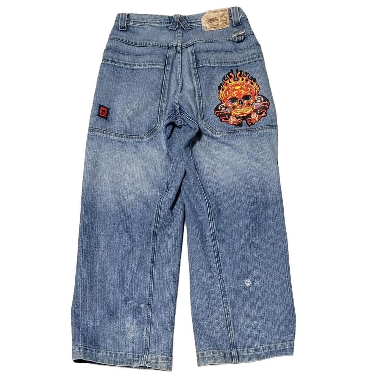 Vintage JNCO Flaming Skull Patch Blue Jeans Patch... - Depop