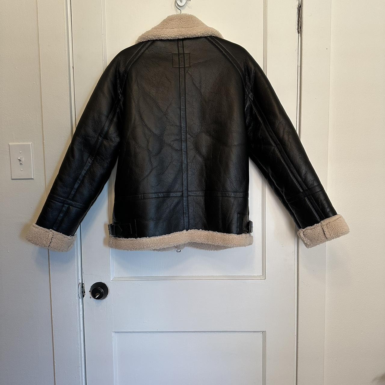 Faux leather sherpa coat Never worn Excellent... - Depop