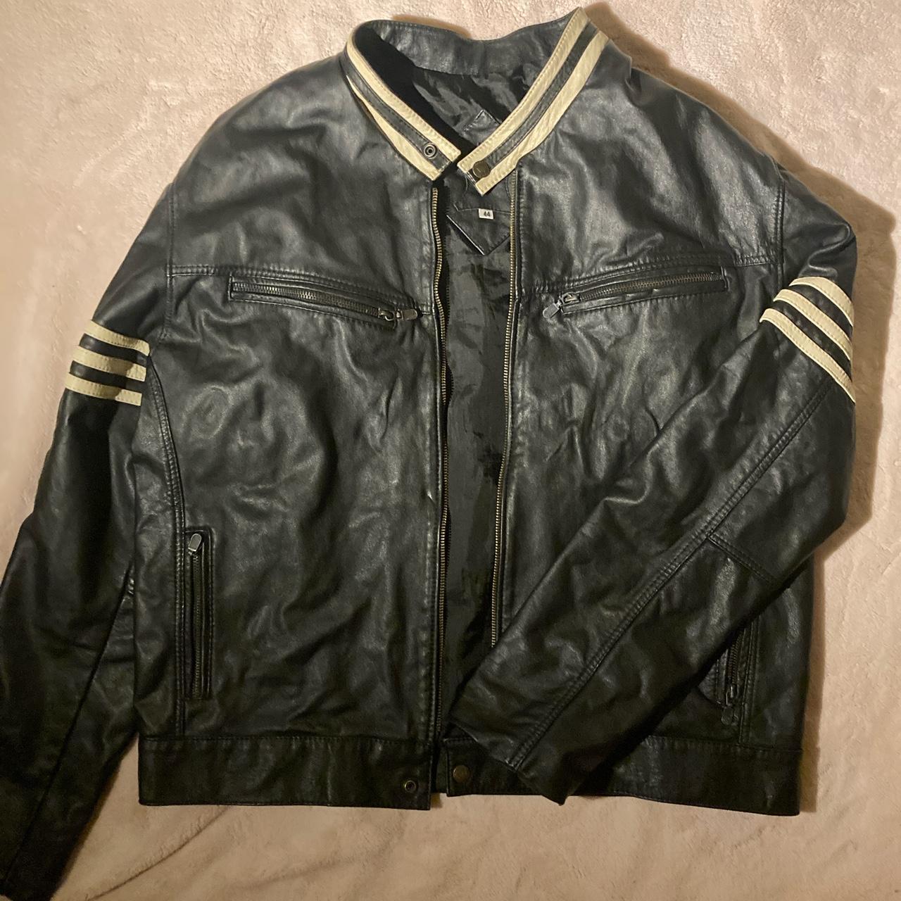 vintage leather bomber jacket oversized look... - Depop