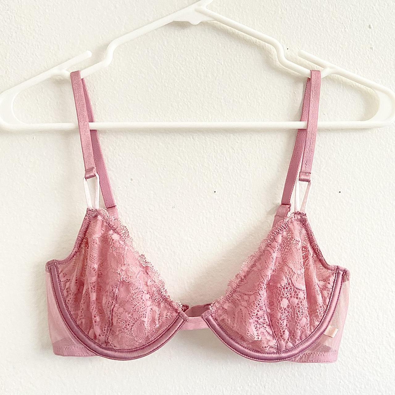 Baby pink laced mesh balconette bra, fits an... - Depop
