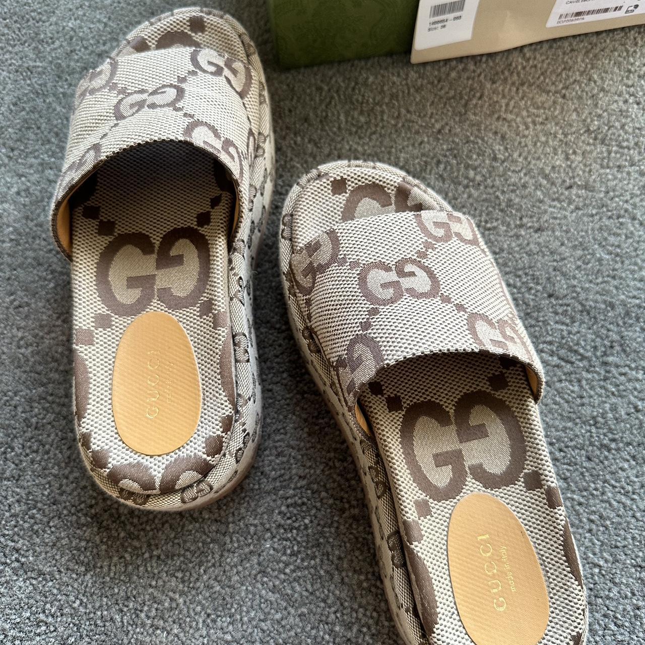 Gucci Angelina logo-jacquard coated-canvas platform... - Depop