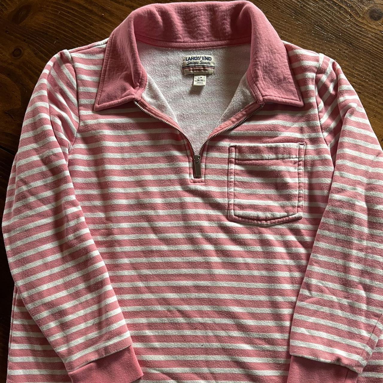 Lands End Serious Sweats line, pink & white striped - Depop