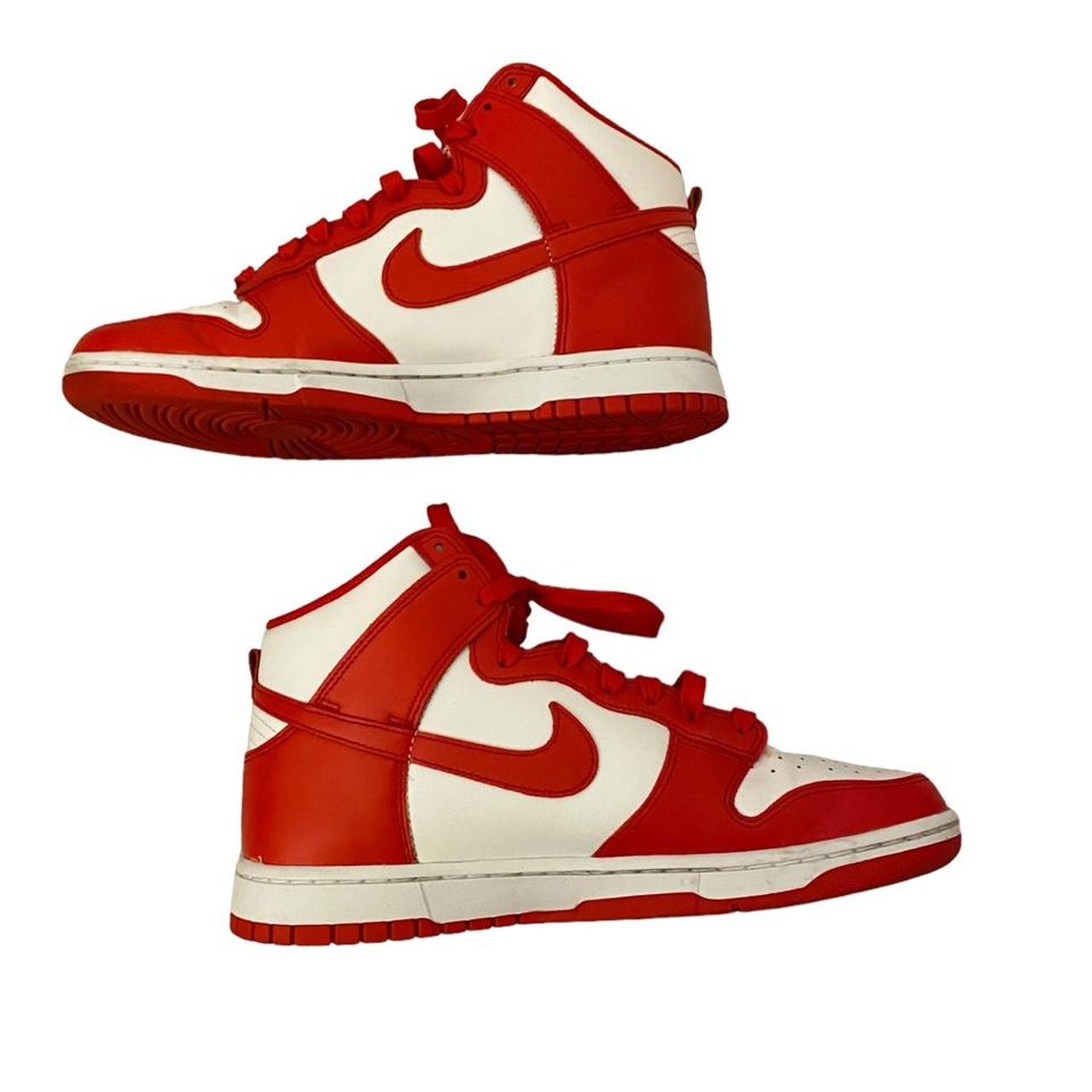 championship red dunks on feet
