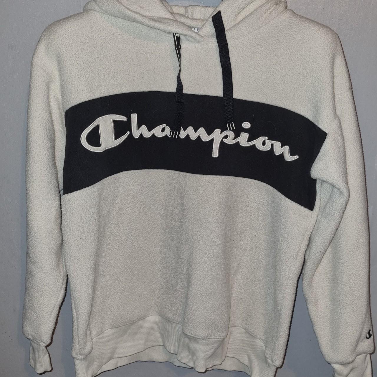 Champion Men's White and Cream Hoodie Depop