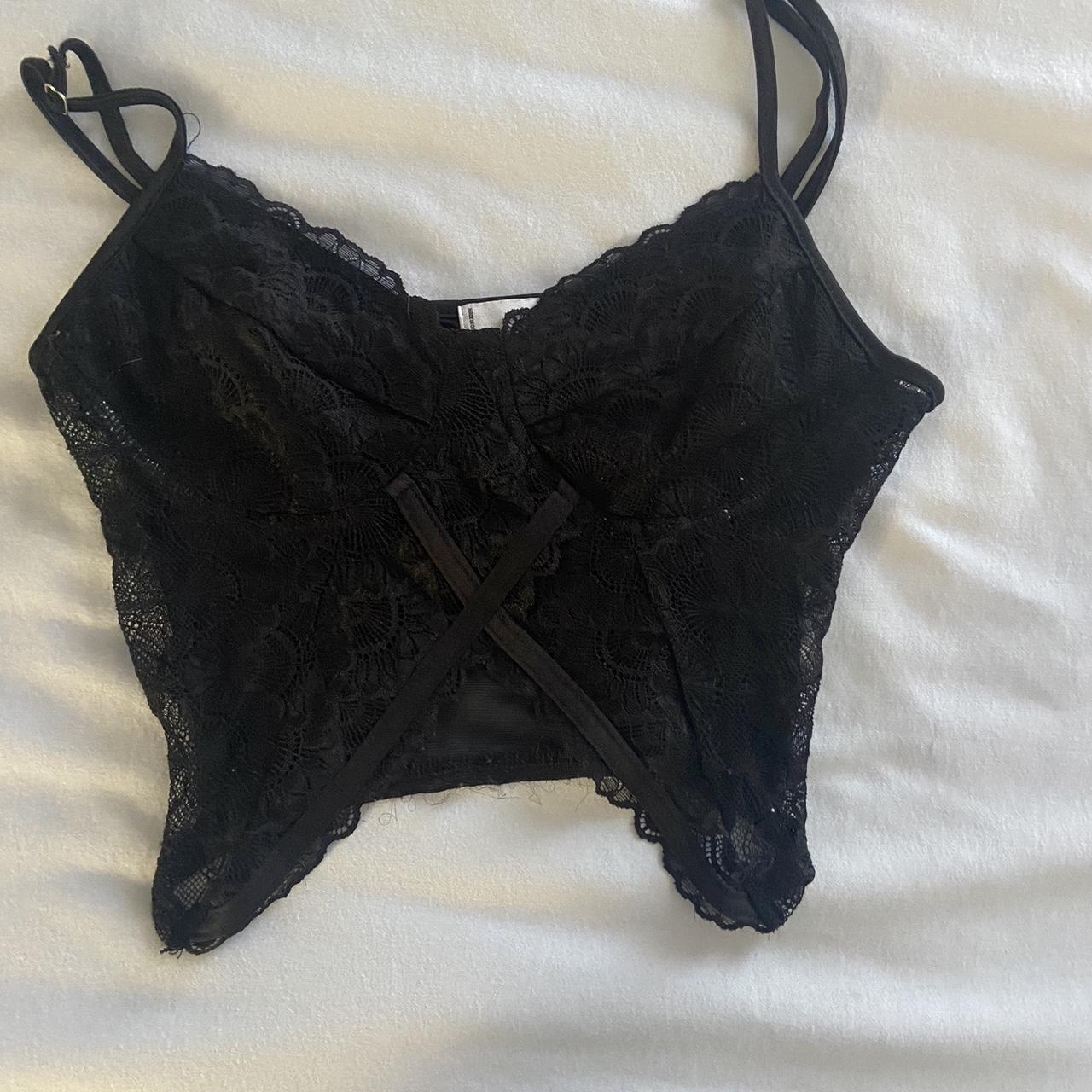 adika sexy black lace crop top only worn once in... - Depop